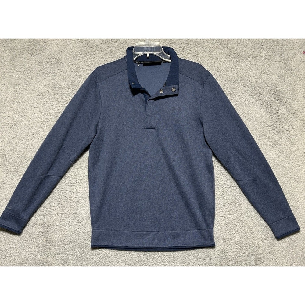Under Armour Golf 1/4 Snap Pullover Sweater Mens M Blue Storm Coldgear - Picture 1 of 13